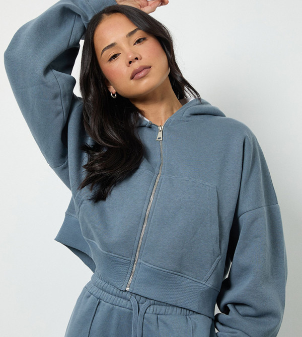 Balloon Sleeves Zip-Through Oversized Hooded Jacket