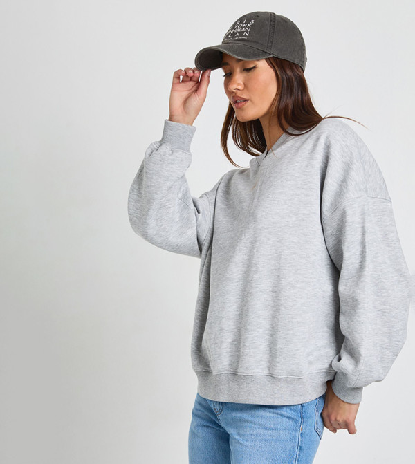 Solid Oversized V-Neck Sweatshirt