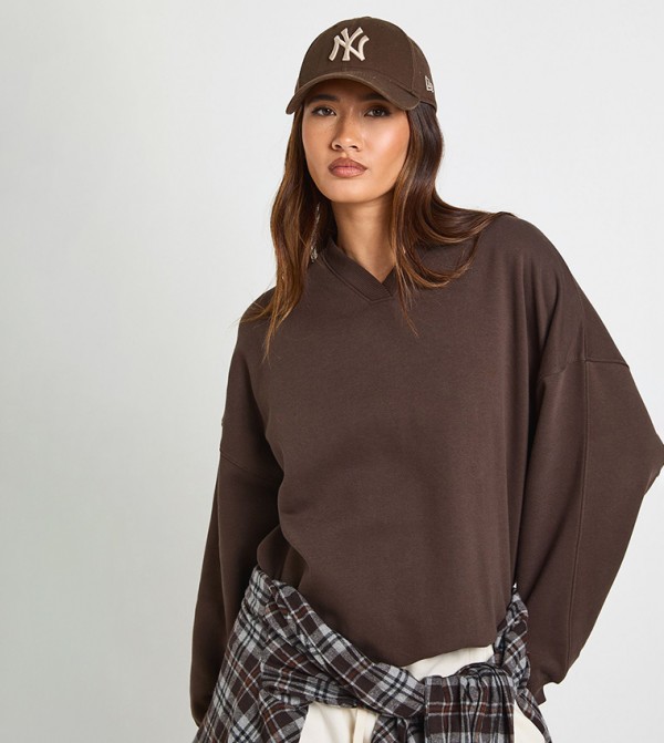 Solid Oversized V-Neck Sweatshirt
