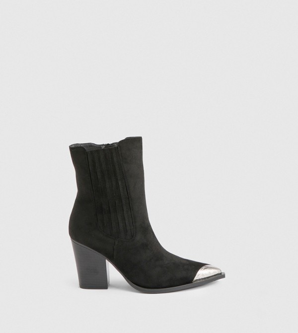 Faux Suede Gold Toe Cap Western Boots