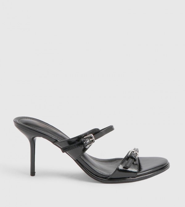 Double Strap Buckle Heel Sandals