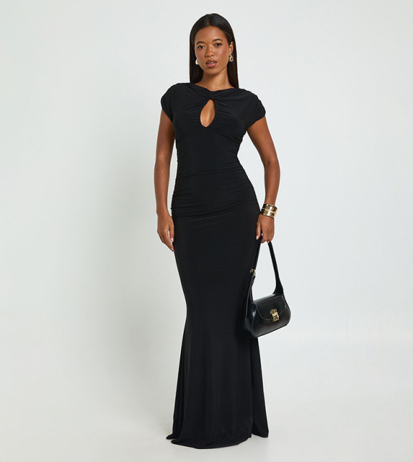 Ruched Keyhole Maxi Dress