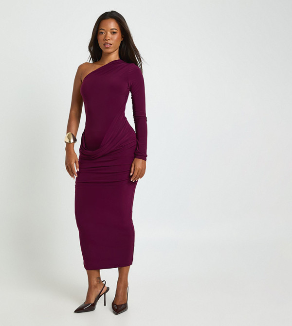 Asymmetric Drape Midaxi Dress
