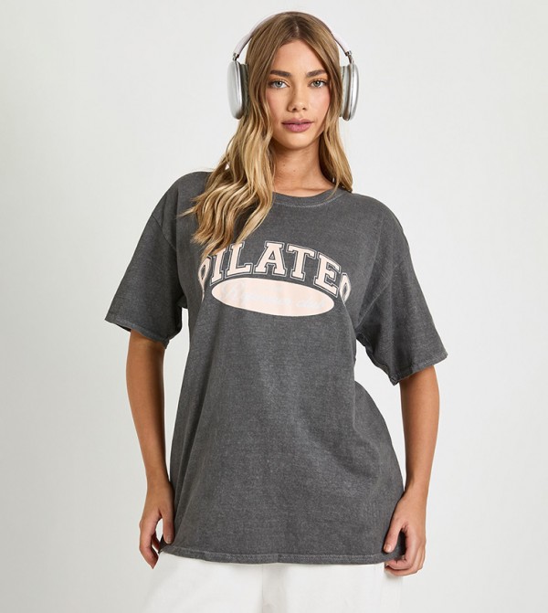 Pilates Graphic Print Oversized T-Shirt