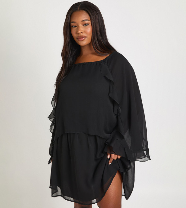 فستان ميني شيفون مكشكش للمقاسات الكبيرة 