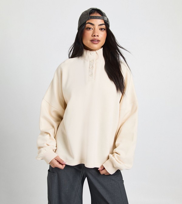 Funnel Neck Henley Sweatshirt