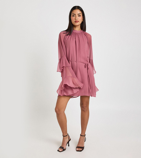 Chiffon Ruffle Sleeves Mini Dress