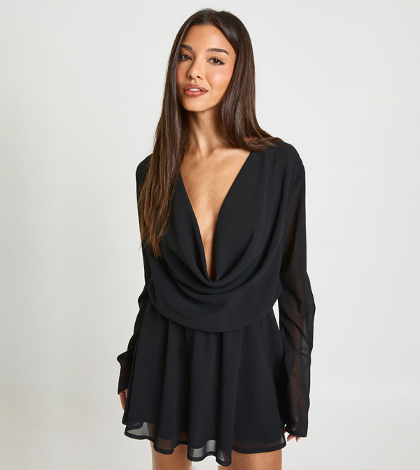 Chiffon Deep Cowl Mini Dress
