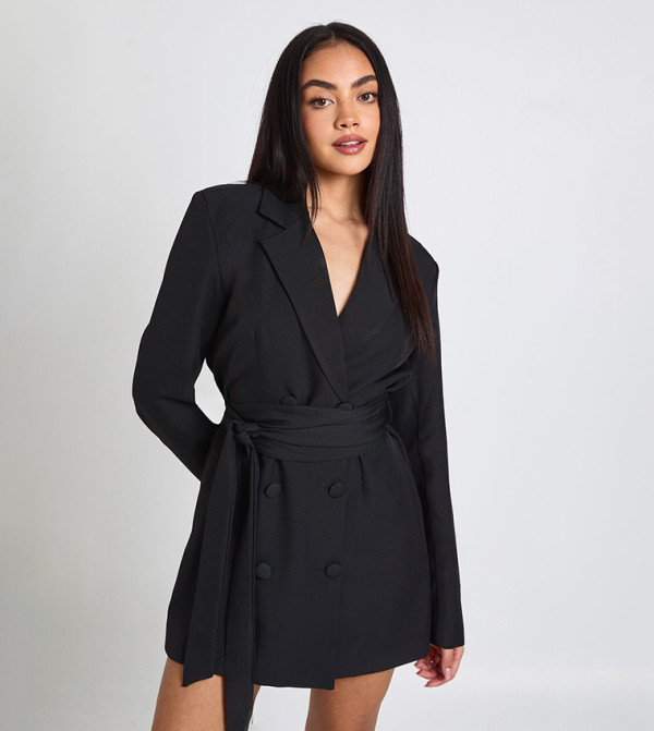 Tie Waist Tailored Mini Blazer Dress