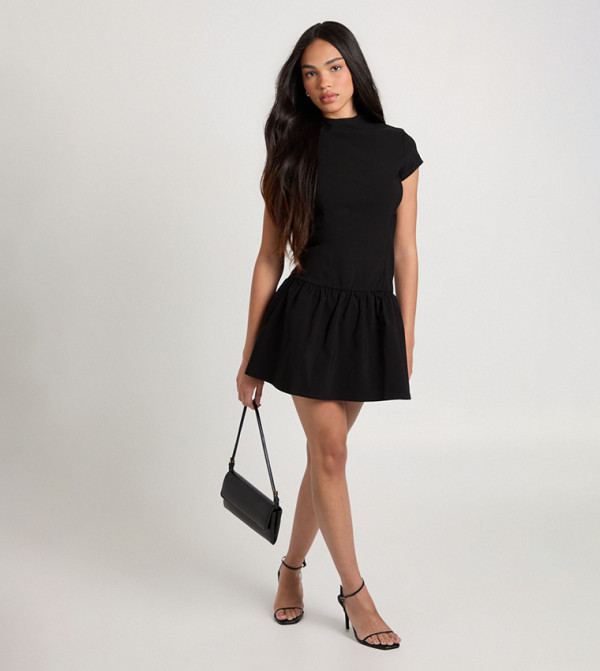 Cap Sleeves Frill Hem Skater Mini Dress