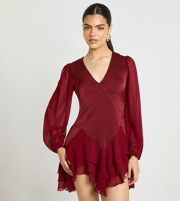 Chiffon Mix Panelled Smock Mini Dress