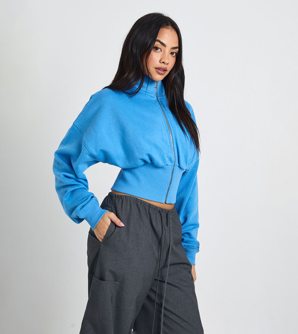 Funnel Neck Cinched Waist Zip-Through Jacket