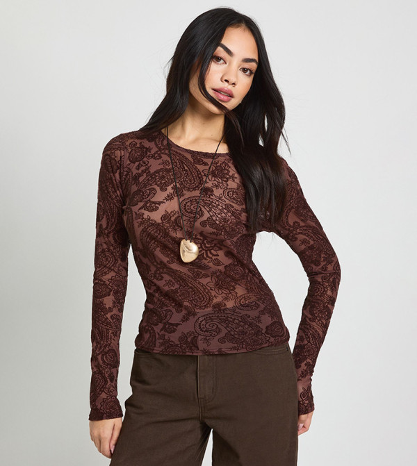 توب شبكي بطبعة وكم طويل 