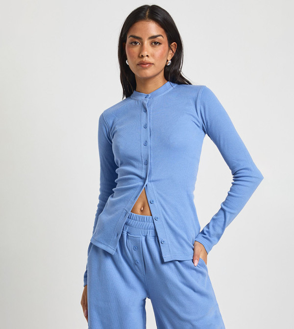 Ribbed Button Through Top