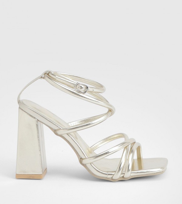 Metallic High Block Strappy Heel Sandals