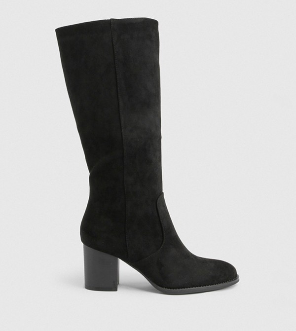 Faux Suede Stacked Heel Knee High Boots