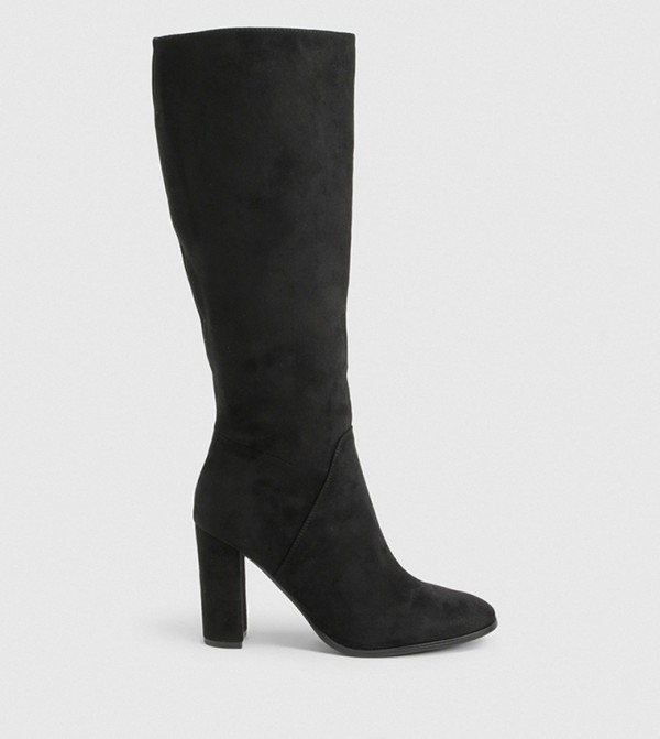 Faux Suede Block Heel Knee High Boots
