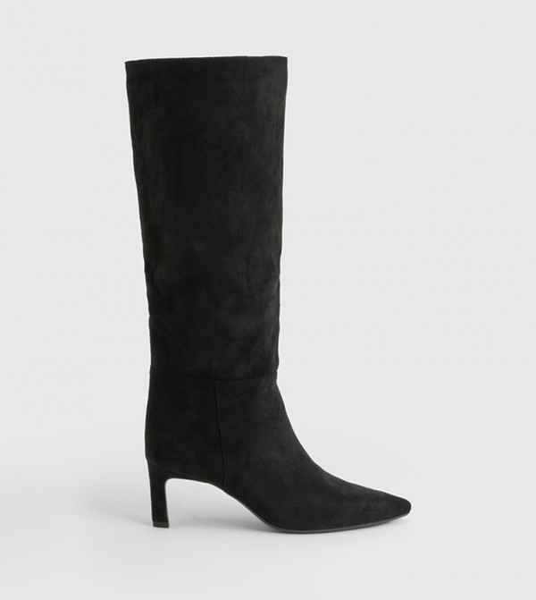 Faux Suede Column Knee High Boots