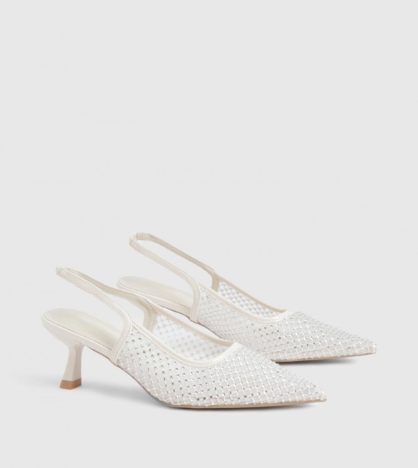 Embellished Mesh Slingback Pumps