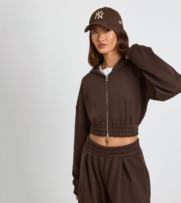 Cropped Double Zip Cinched Waist Hooded Jacket