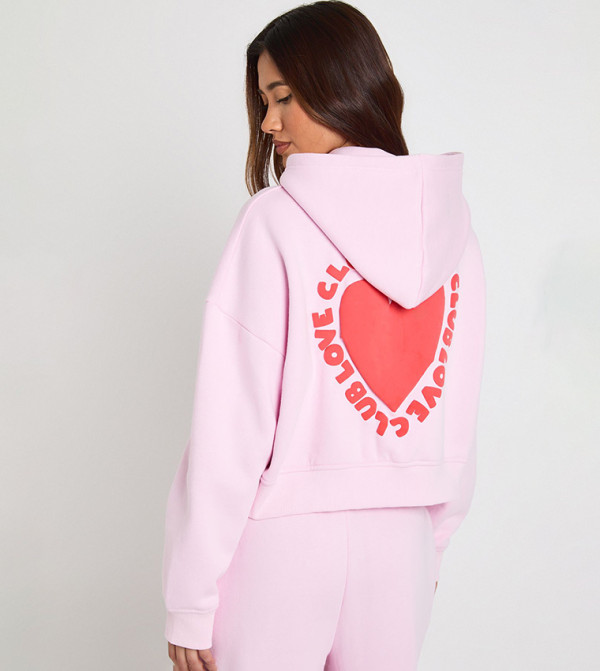 Love Club Puff Print Zip-Through Boxy Fit Hooded Jacket
