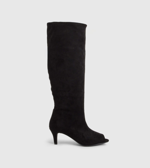 Faux Suede Peep Toe Knee High Boots