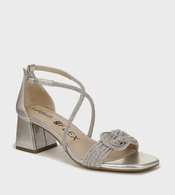 Buy Naturalizer NACAPTIVATE Embellished Ankle Strap Block Heel Sandals In Silver 6thStreet UAE