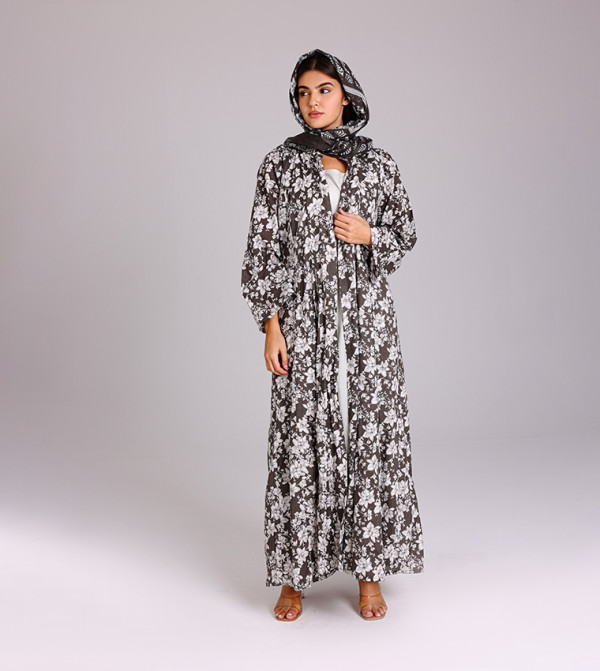 Floral Flared Sleeves Abaya