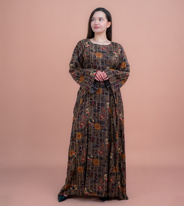 Abstract Patterned Flared Sleeves Jalabiya