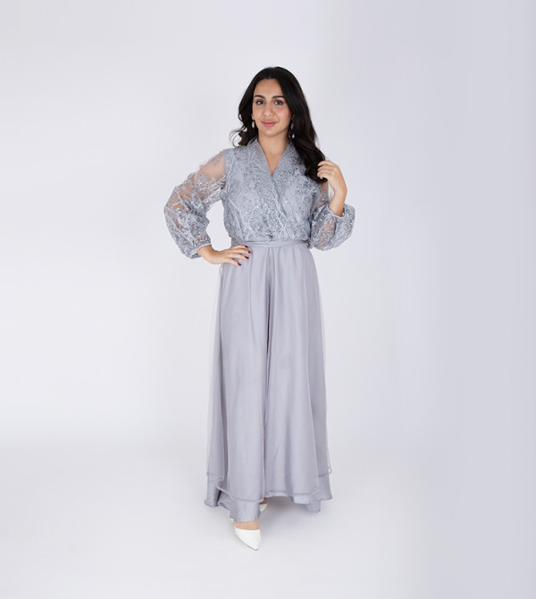 Embellished V-Neck Chiffon Maxi Dress