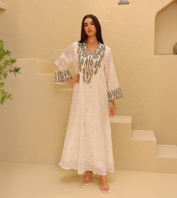 Embroidered V-Neck Jalabiya