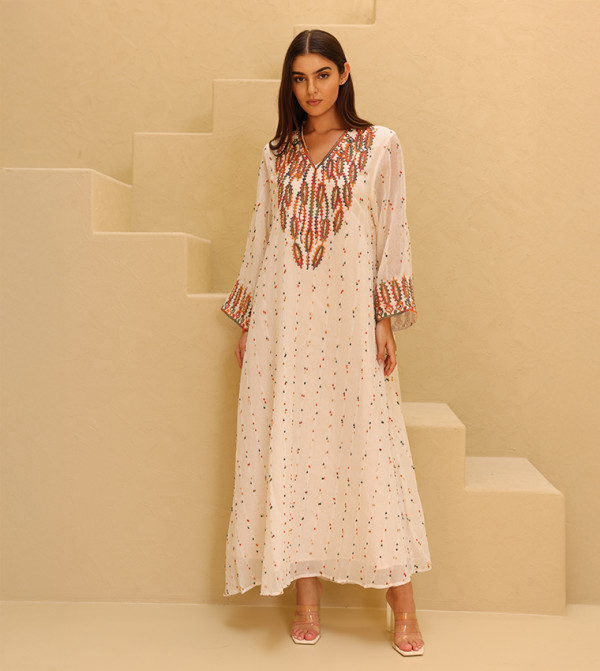 Embroidered V-Neck Jalabiya