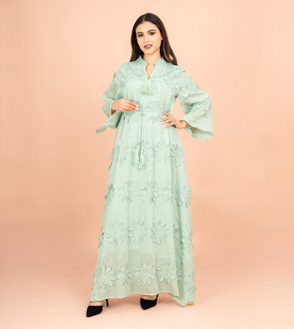 Floral Appliqued Flared Sleeves Jalabiya