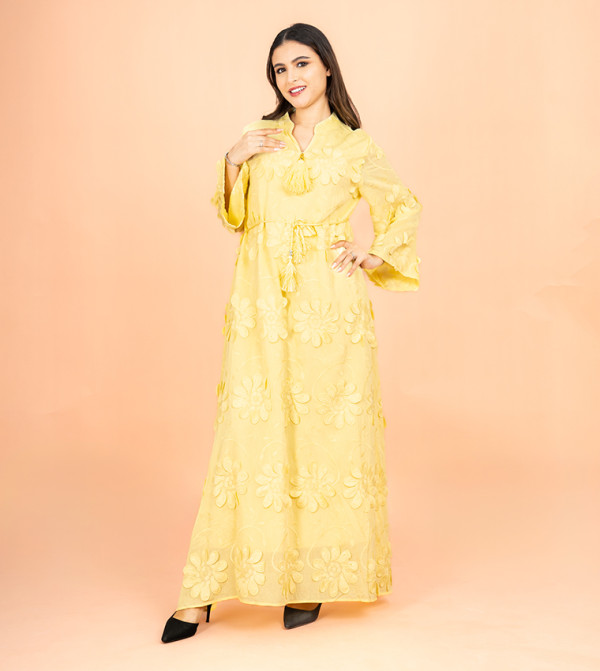 Floral Appliqued Flared Sleeves Jalabiya
