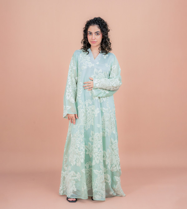 Floral Embroidered Flared Sleeves Jalabiya