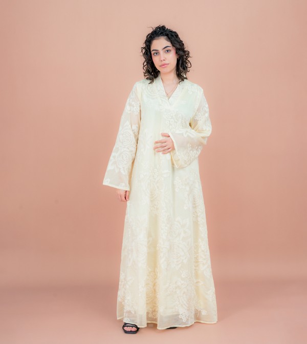 Floral Embroidered Flared Sleeves Jalabiya
