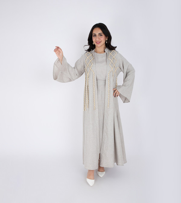 Two-Piece Long Sleeves Linen Jalabiya