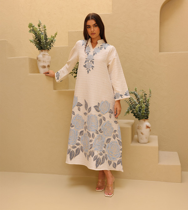 Patterned Stand Collar Jalabiya