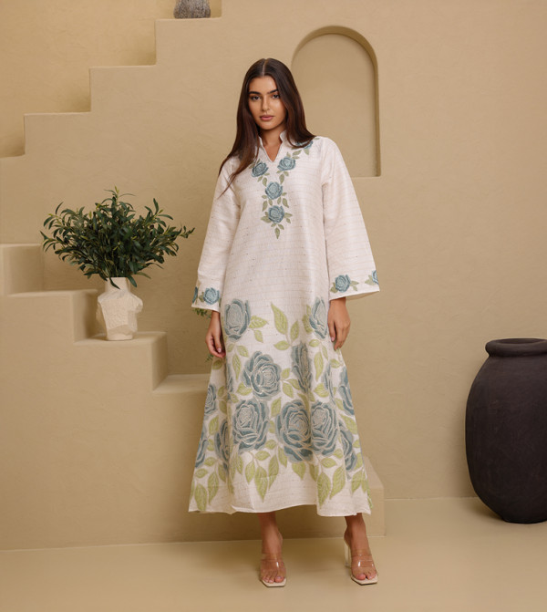 Patterned Stand Collar Jalabiya