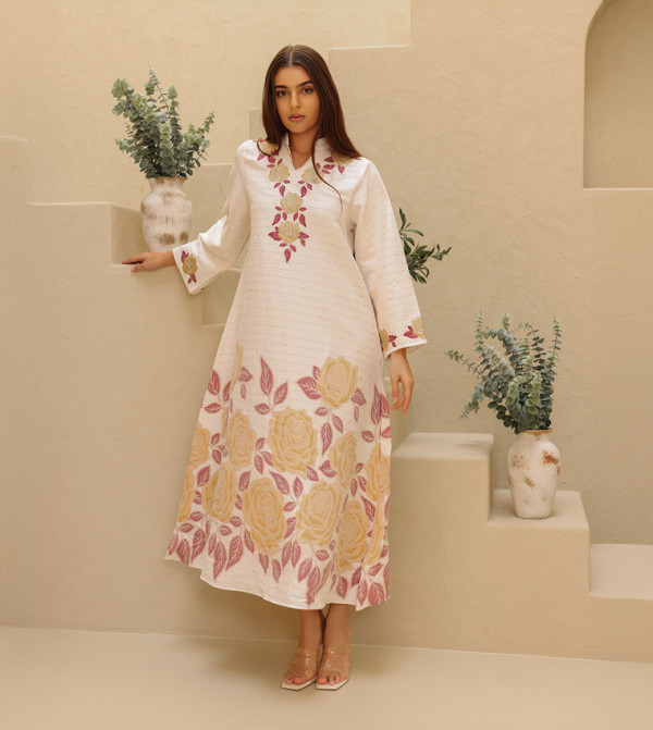 Patterned Stand Collar Jalabiya