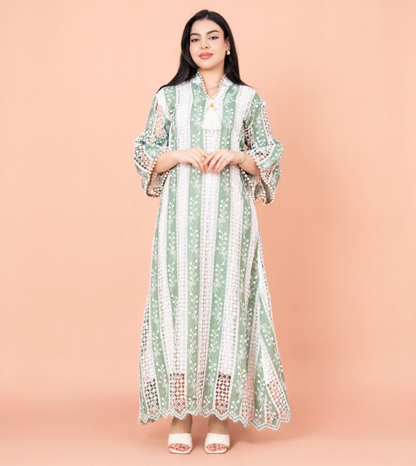 Embroidered 3/4 Sleeves Maxi Fustan