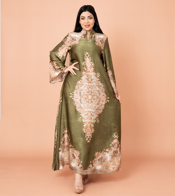 Printed Mandarin Collar Jalabiya