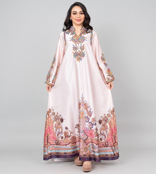 Embroidered Stand Collar Jalabiya