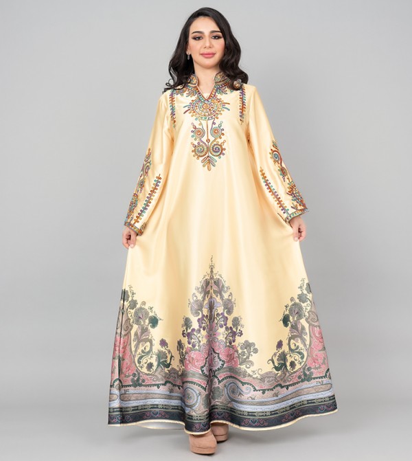 Embroidered Stand Collar Jalabiya