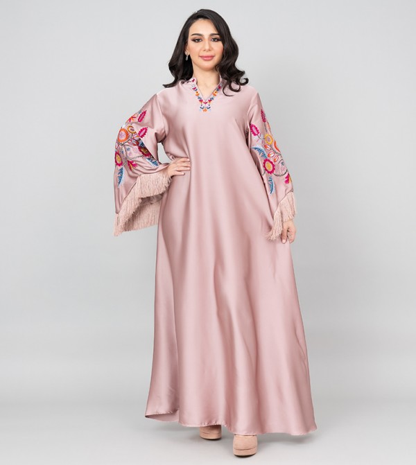 Embroidered Fringed Flared Sleeves Jalabiya