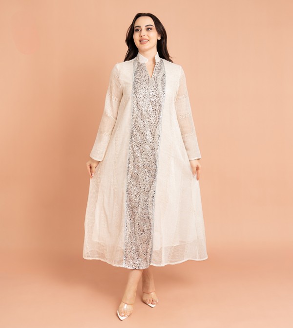 Sequined Mandarin Collar Jalabiya