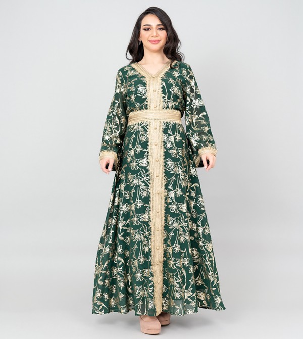 Lace Printed Flared Sleeves Jalabiya
