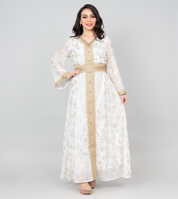 Lace Printed Flared Sleeves Jalabiya