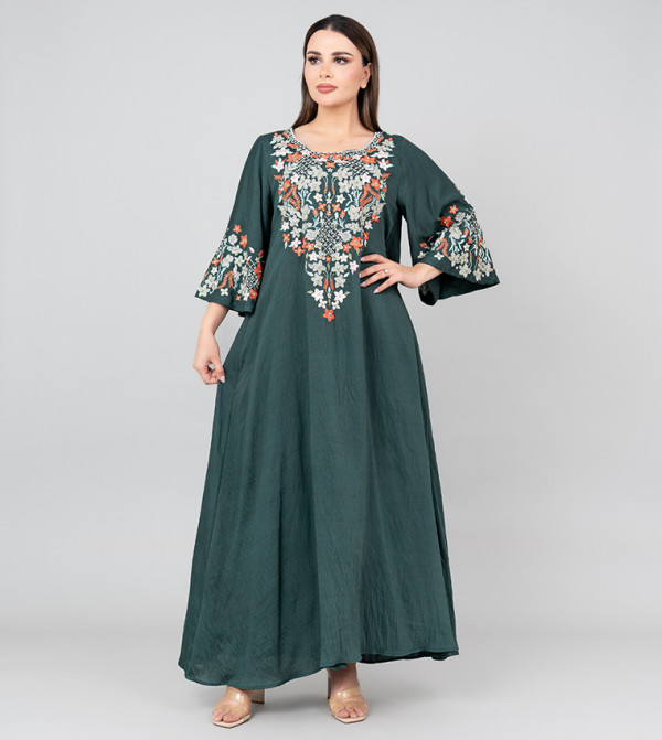 Floral Embroidered Flared Sleeves Jalabiya
