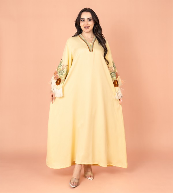 Embroidered Fringed Sleeves Jalabiya